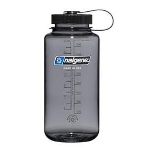 Nalgene Sustain Tritan BPA-Free Water Bottle Made with Material Derived From 50% Plastic Waste (using ISCC certified mass balance), 32 OZ, Wide Mouth, Gray w/ Black Lid