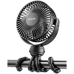 Gaiatop Mini Portable Stroller Fan, Battery Operated Small Clip on, Detachable 3 Speed Rechargeable, 360° Rotate Flexible Tripod Better Cooling for Car Seat Crib Treadmill Travel Black