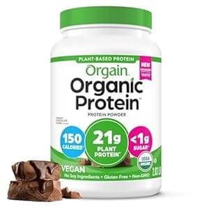 Orgain Organic Vegan Protein Powder, Creamy Chocolate Fudge – 21g Plant Protein, 6g Prebiotic Fiber, Low Net Carb, No Lactose Ingredients, No Added Sugar, Non-GMO, For Shakes & Smoothies, 2.03 lb
