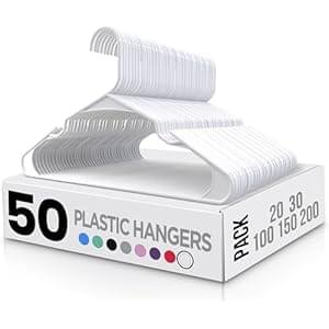Utopia Home Plastic Hangers 50 Pack – Perfect for Clothes Hanger Space Saving – Durable and Strong Coat or Pant Hangers for Closet Organizers and Storage with Shoulder Grooves (White)