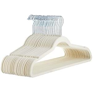 Amazon Basics Slim, Velvet, Non-Slip Suit Clothes Hangers, Ivory/Beige- Pack of 30