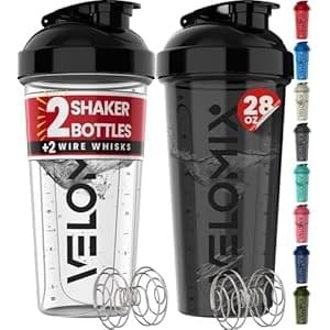 -2 Pack- 28 oz Protein Shaker Bottles for Protein Mixes – 2x Wire Whisk | Leak Proof Shaker Cups for Protein Shakes | Protein Shaker Bottle Pack | Shakers for Protein Shakes-Black&Transparent