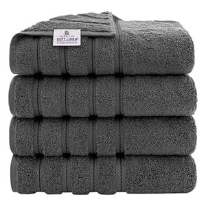 American Soft Linen Luxury 4 Piece Bath Towel Set, 100% Cotton Turkish Bath Towels for Bathroom, 27×54 in Large Bathroom Shower Towels, Dark Gray